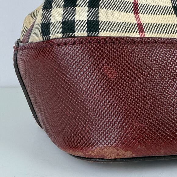 Burberry Nova Check Tote Bag Beige Black Burgundy Plaid Authentic ISSUES READ - Picture 7 of 16